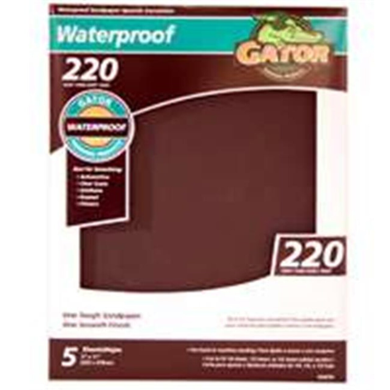 Ali Industries 4474 Gator 9 x 11 In. Waterproof Garnet Sandpaper 220 Grit 5 Pack